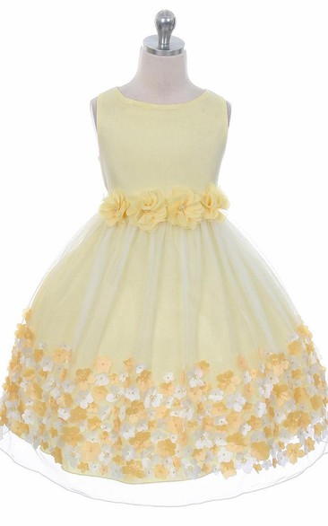 Tea-Length Tiered Chiffon&Satin Flower Girl Dress