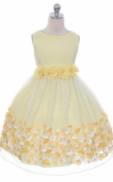 Tea-Length Tiered Chiffon&Satin Flower Girl Dress