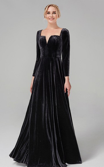 Velvet Long Sleeve Black Solid Party Formal Evening Dress