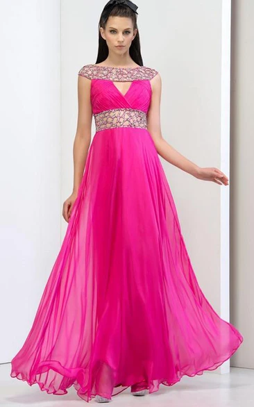 Bateau Beaded Hollow Prom Dress