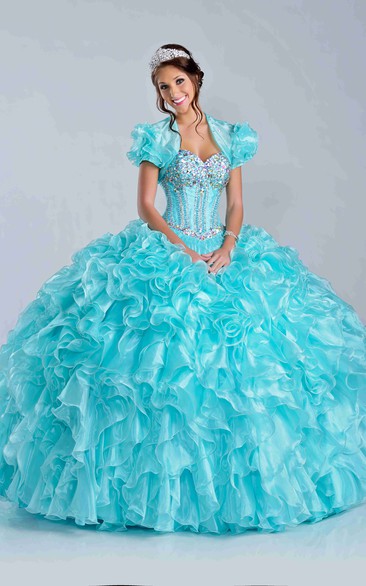 Lace-Up Back Cascading Ruffle Skirt Ball Gown With Sweetheart Neck