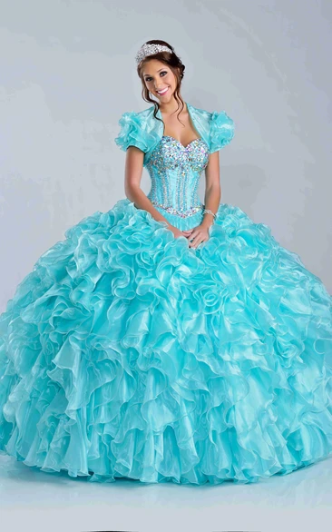 Lace-Up Back Cascading Ruffle Skirt Ball Gown With Sweetheart Neck
