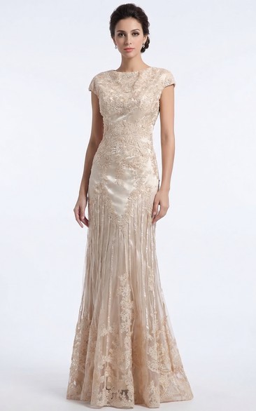 High-Neck Column Maxi with Lace Appliques