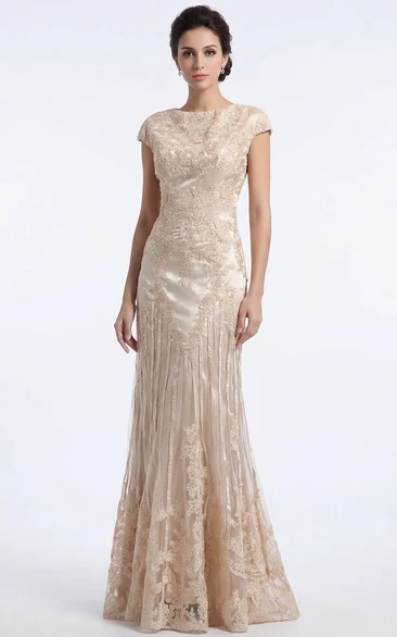 High-Neck Column Maxi with Lace Appliques