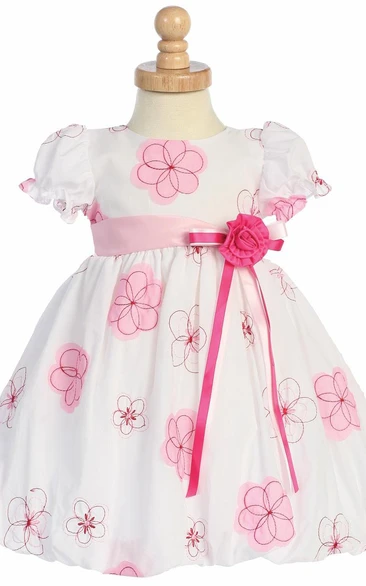 Tea-Length Bowed Embroideried Taffeta Flower Girl Dress