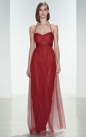 Sleeveless Criss-Cross Spaghetti Tulle Bridesmaid Dress