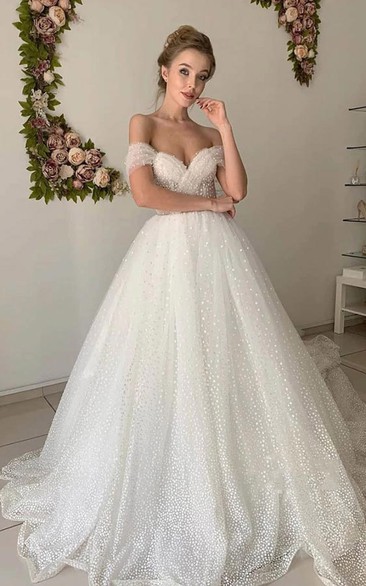 Off-the-shoulder Criss-cross A-line Ball Gown Wedding Dress with ...