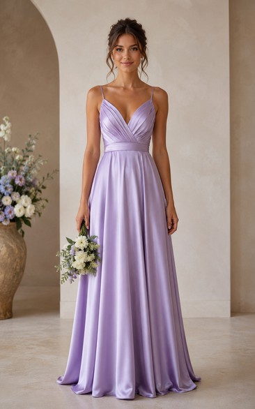 Lavender Spaghetti Strap Satin A-Line Bridesmaid Dress