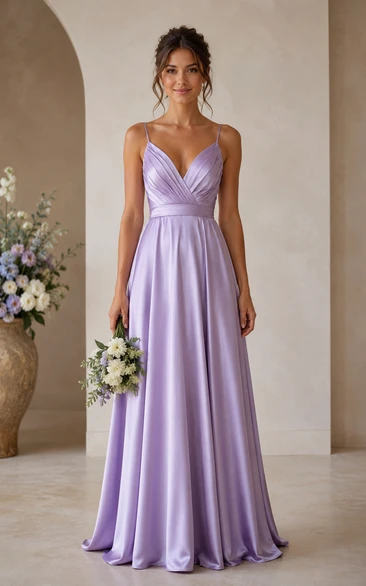 Lavender Spaghetti Strap Satin A-Line Bridesmaid Dress