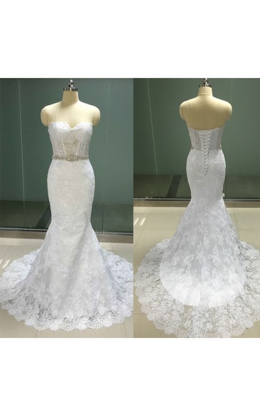 Sweetheart Allover Lace Mermaid Wedding Gown With Lace-up