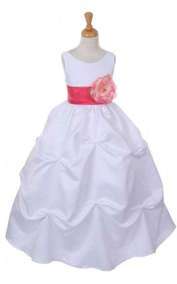 Sleeveless RA-line Ruched Dress With Flower