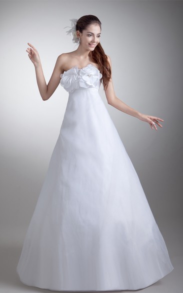 Magnificent Strapless Satin Organza a Line Sleeveless Wedding Dresses