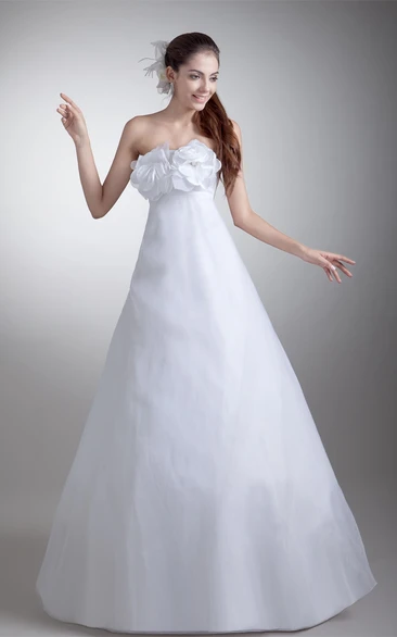 Magnificent Strapless Satin Organza a Line Sleeveless Wedding Dresses