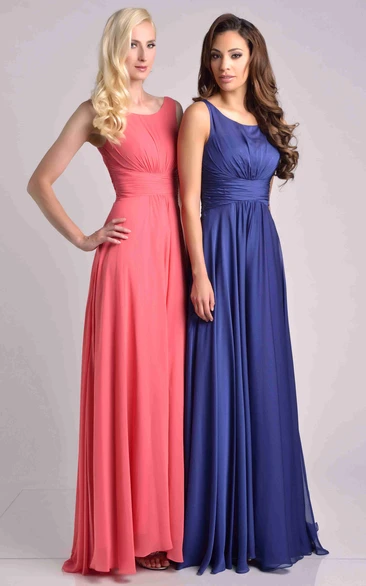 Scoop Neck Sleeveless Pleated A-Line Chiffon Bridesmaid Dress
