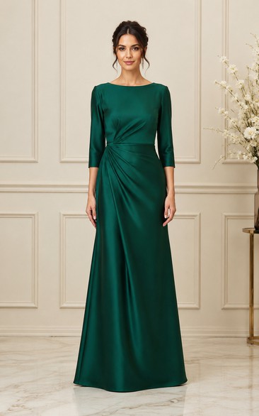 Dark Green Boat Neck Satin Sheath Formal Dress
