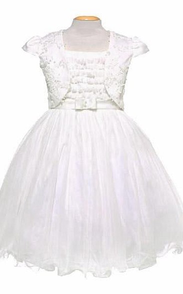 Bolero Mini Bowed Tulle&Satin Flower Girl Dress With Embroidery