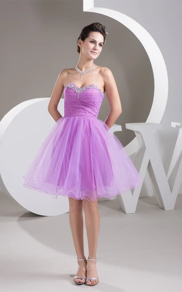 Sweetheart Short A-Line Ruched Gown With Crystal Detailing