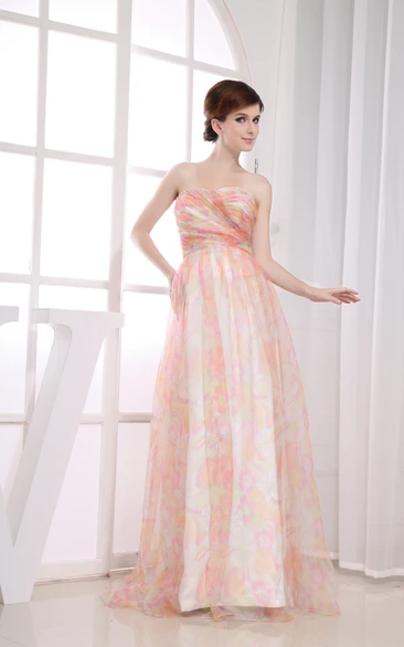 Printed Sweetheart Maxi Dress With Ruching and Blend Color Design