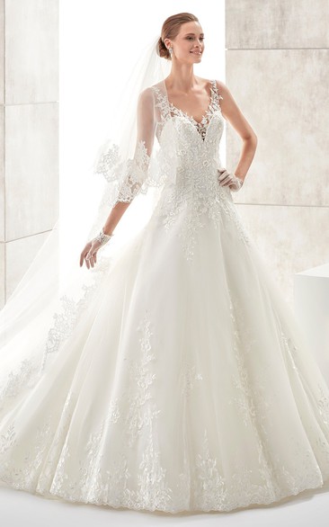 Sweetheart A-line Wedding Gown with Floral Straps and Low-v Back