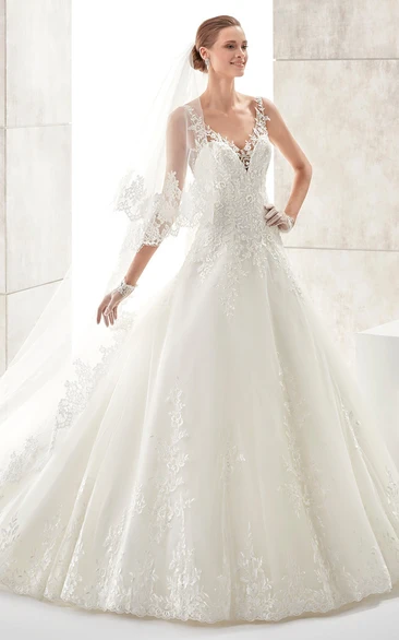 Sweetheart A-line Wedding Gown with Floral Straps and Low-v Back