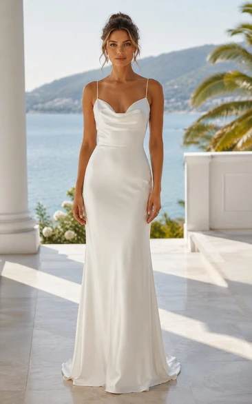 Ivory Cowl Satin Sheath Wedding Dress