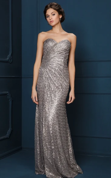 Sheath Sweetheart Sleeveless Floor-Length Criss-Cross Sequins Evening Dress