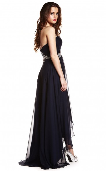 Maxi Sleeveless Sweetheart Ruched Chiffon Prom Dress With Beading