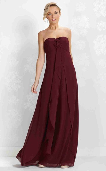 Draped Strapless Empire Chiffon Bridesmaid Dress With Flower