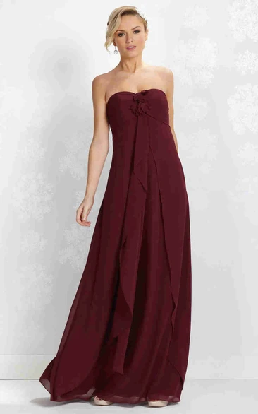 Draped Strapless Empire Chiffon Bridesmaid Dress With Flower
