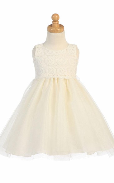 Floral Tiered Tulle&Lace Flower Girl Dress