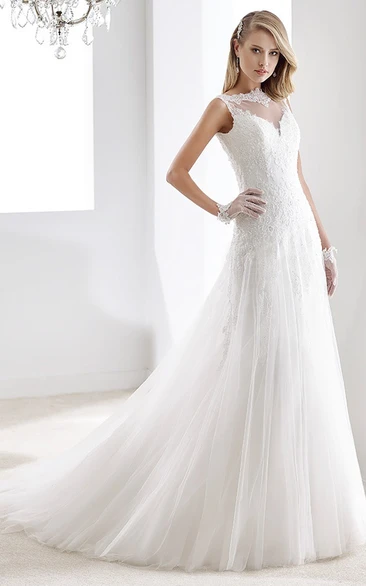 V-neck Sheath Lace Wedding Gown with Beaded Details and Open Back