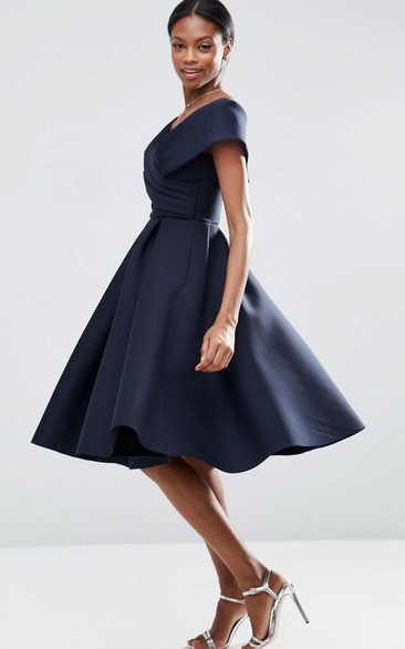 A-Line V-Neck Knee-Length Ruched Satin Bridesmaid Dress