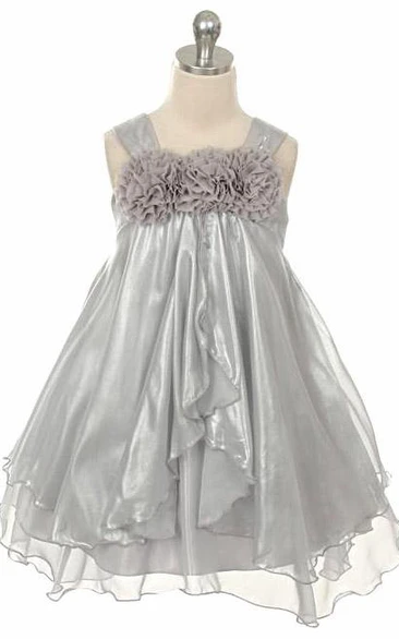 Straps Tea-Length Tiered Empire Chiffon Flower Girl Dress