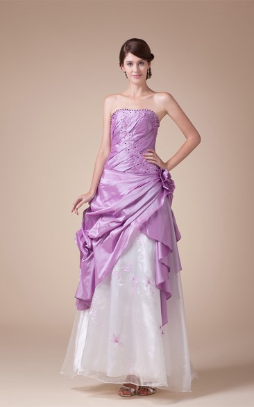 Two-Tone Pick-Up Maxi Sleeveless Flower and Dress With Rhinestone