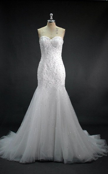 Sweetheart Mermaid Lace and Tulle Dress With Beadings and Sequins
