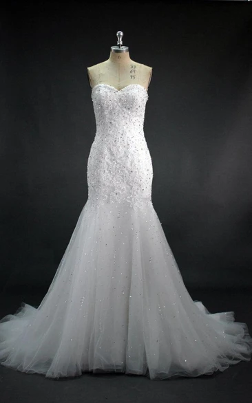 Sweetheart Mermaid Lace and Tulle Bridal Dress With Beadings and Sequins
