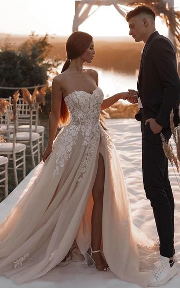Strapless Sweetheart A-Line Wedding Dress with Thigh-High Slit