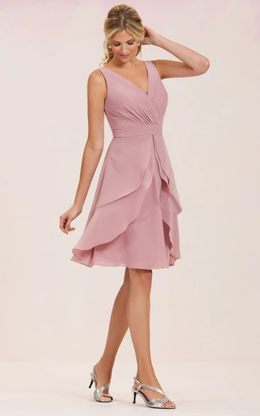 Sleeveless V-Neck Knee-Length Chiffon Bridesmaid Dress With Ruffles