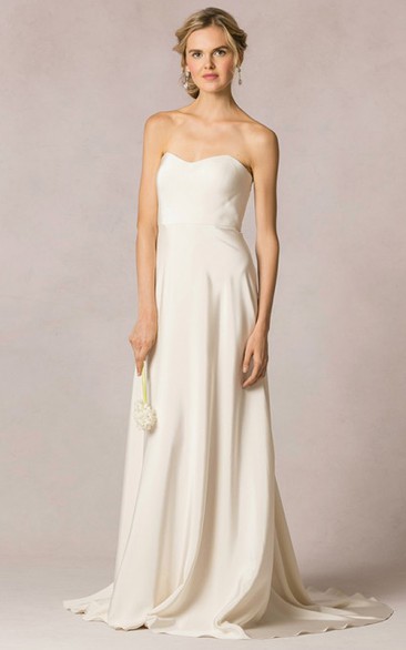 Sheath Strapless Long Sleeveless Satin Wedding Dress