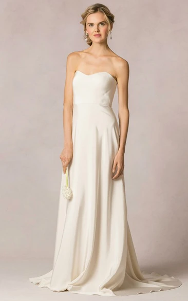 Sheath Strapless Long Sleeveless Satin Wedding Dress