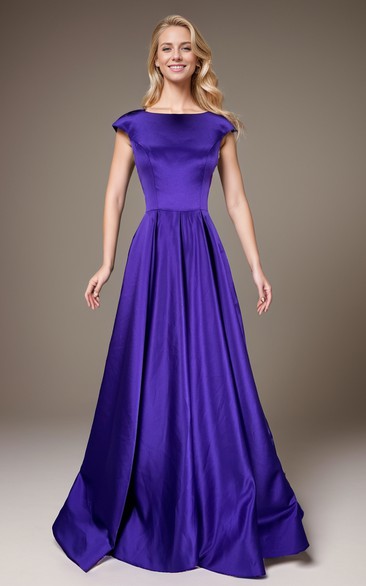 Casual A-Line Satin Scoop-neck Sleeveless Low-V Back Dress