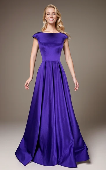 Casual A-Line Satin Scoop-neck Sleeveless Low-V Back Dress