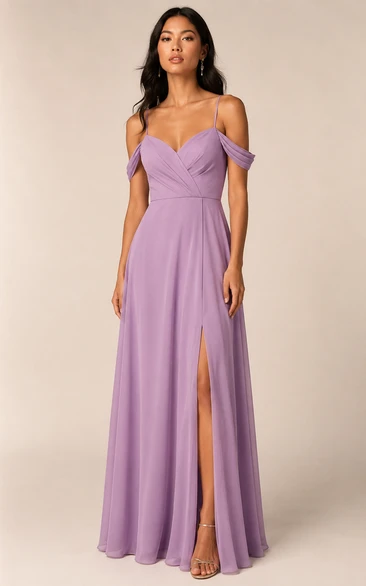 Lavender Off-the-Shoulder Chiffon A-Line Bridesmaid Dress