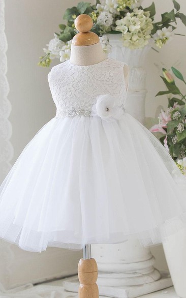 Floral Tiered Tulle&Lace Flower Girl Dress