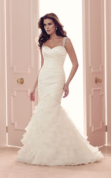 Mermaid Long Dress With Low-V Back And Cascading Ruffles