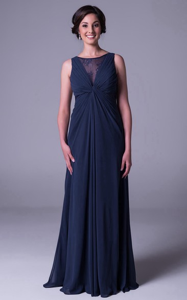 Scoop Neck Sleeveless Lace Chiffon Bridesmaid Dress