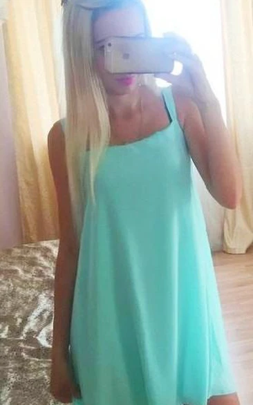 Modern Spaghetti Strap Short Cocktail Dress Chiffon Sleeveless