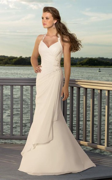 sheath V-neck Halter Chiffon Wedding Dress Styles
