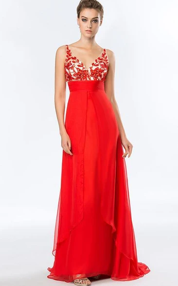 A-Line V-Neck Crystal Beadings Prom Dress