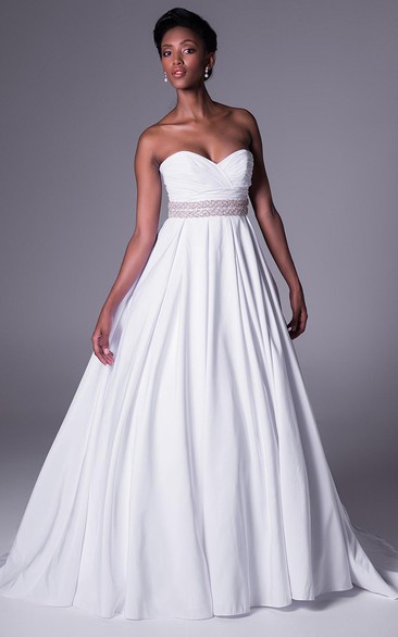 A-Line Jeweled Sweetheart Maxi Chiffon Wedding Dress With Criss Cross And V Back